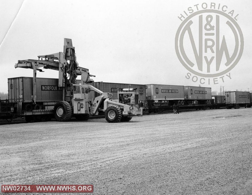 "Piggy-back Trailers" , Yard Scene, Trailers being Loaded by Letro-Porter sideloader, TOFC