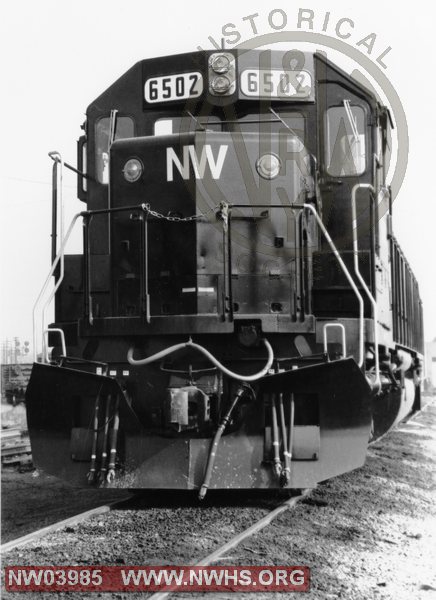 SD50s #6502, Front Cab End View, B&W, Location & Date Unknown