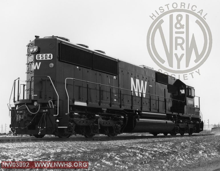 SD50s #6504, Right Rear 5/8 View, B&W, Location & Date Unknown