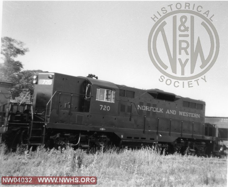 GP9 #720, B&W, Left Side View, Location & Date Unknown