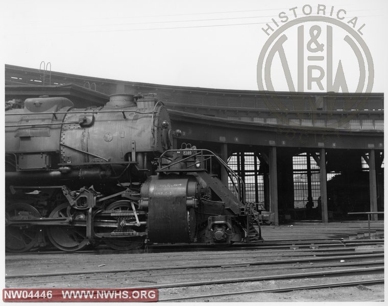  Class Y-6b #2180,Right Partial Front View,B&W,@ Shaffers Crossing Roundhouse,Roanoke,VA (Book)