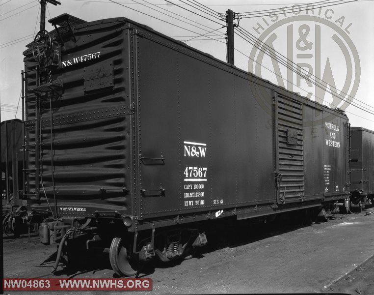 B-7 Box Car #47567,5/8 View,B&W,Location Unknown (8x10)