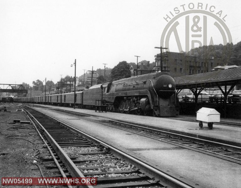 Bluefield, WV Passenger station with Class J #601 WB with long passenger train