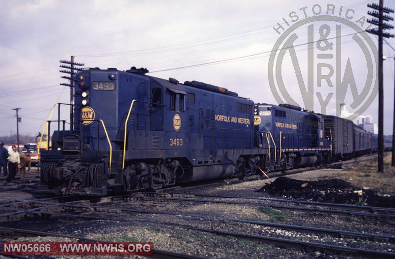 N&W Locos. Nos. 3493 and 2482 EMD Class GP9 on Passenger Train at Ecourse, MI Nov. 1966