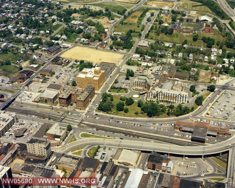 Aerial View of Roanoke, VA with N&W General Offices, Passenger Station and Hotel Roanoke