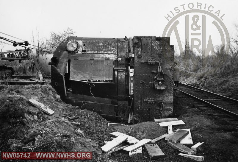 N&W Derrick Crane No. 514921 Wreck Overturned at Kelly, MO April 16, 1968