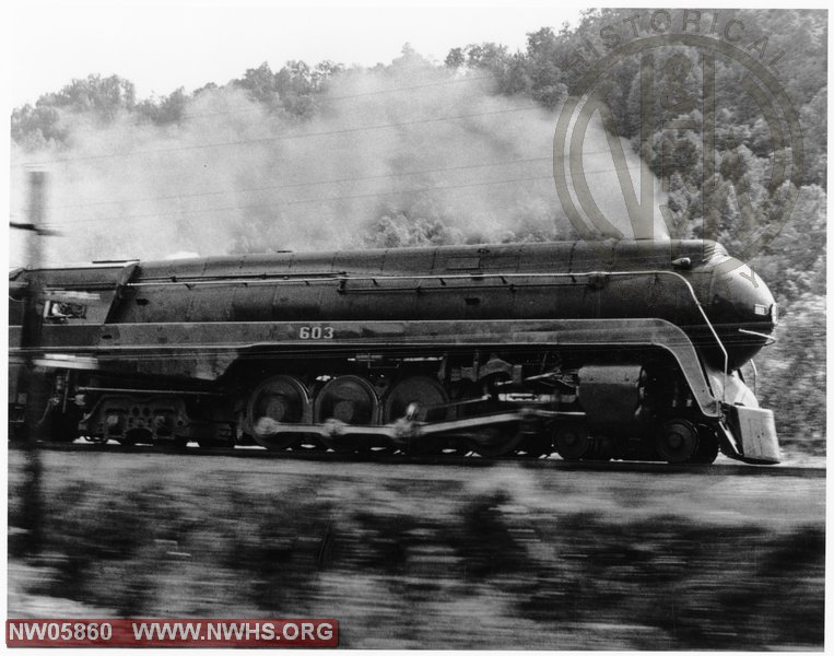 N&W Class J 603 at speed, pacing view