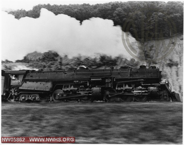 N&W Class A 1203 at speed, pacing view