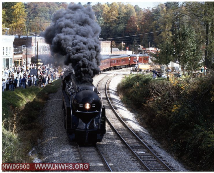 N&W Class J 611 on excursion passenger train. No date.  Saluda, NC.