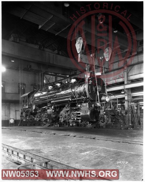 N&W Class Z1a 1434 hoisted on shop crane at Portsmouth, Ohio