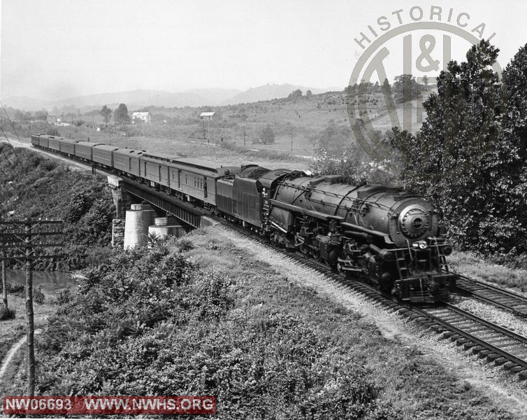 N&W Class A Right 3/4 Side Passenger Train # 4 at Elliston, Va, also known as Green Hill