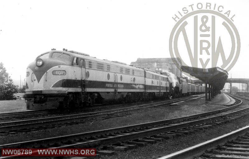 N&W Rf&p E8 1015 and Class J 613 at Portsmouth,OH July 21,1958