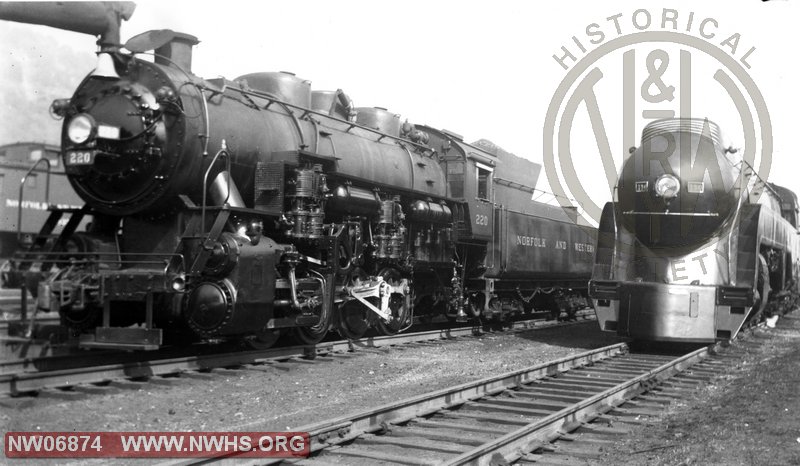 N&W S1a 220 and K2a 134 Left Side 3/4 View at Portsmouth, OH 1953