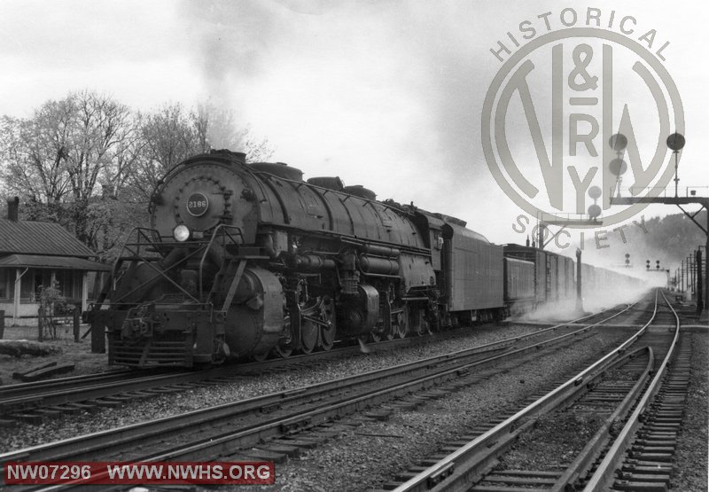 N&W Class Y6b 2186 Left Side 3/4 Train View at Pembroke,VA April 1956