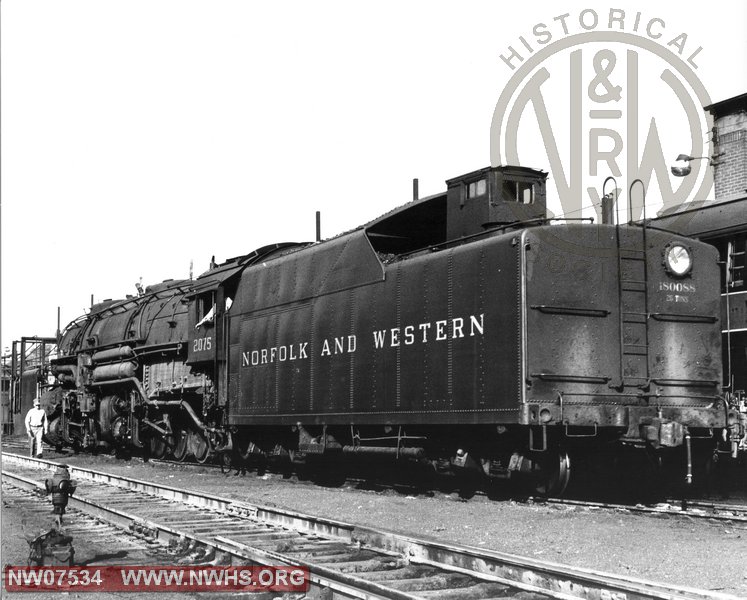 N&W Class Y3a 2075 Left Side Rear 3/4 View at Bluefield,WV Aug. 28,1957