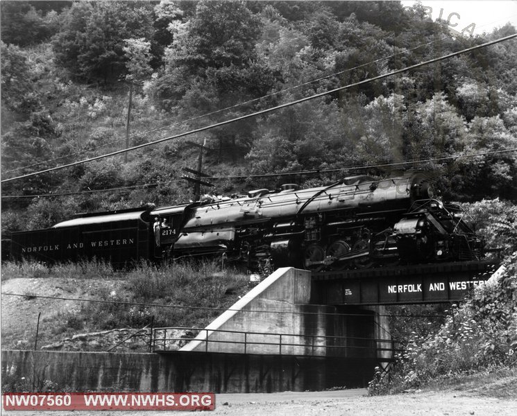 N&W Class Y6b 2174 Right Side Bridge View North of War,WV July 11,1959