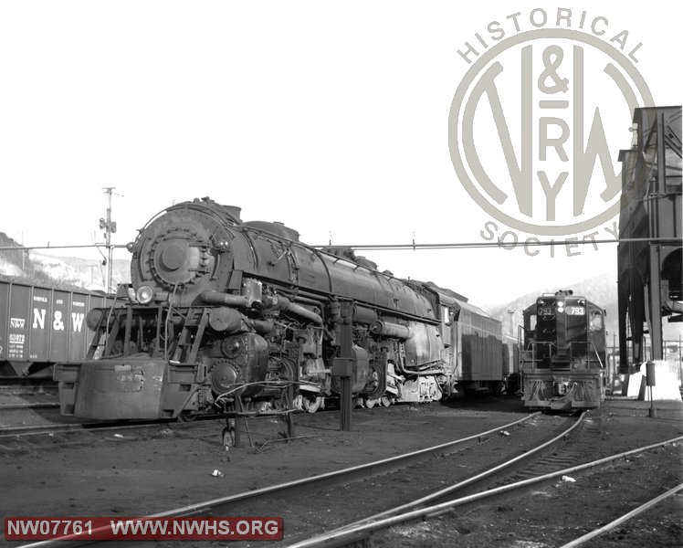 " A" #1225, Left Head-on Side View & " GP9" #793 Head-on Front, B&W, @ Williamson, W.VA.