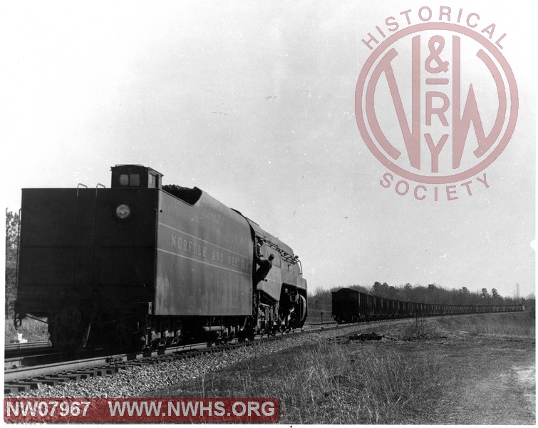 N&W Class J with doghouse in freight service (rear view)