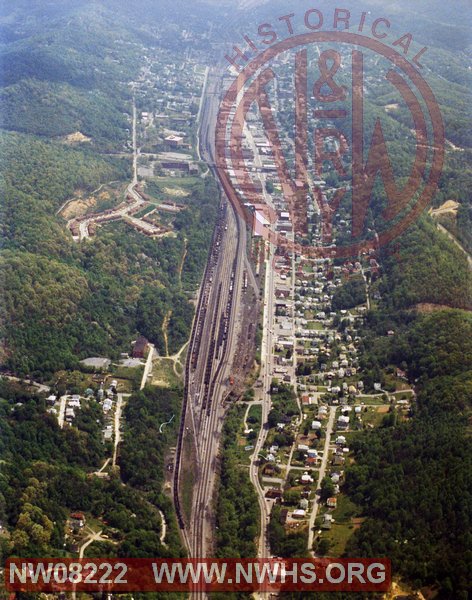 Aerial view looking railroad east of N&W / NS Bluefield, WV yards