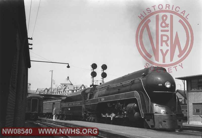 N&W Rwy Class J #604 headed east in the passenger station at Roanoke, VA