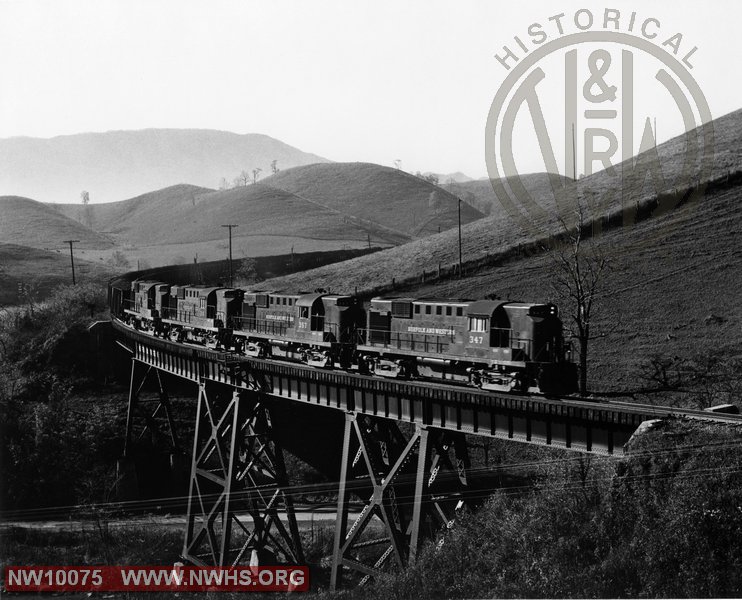 N&W Class RS11 #347 and Train on Bridge; Eastbound on Clinch Valley Line;