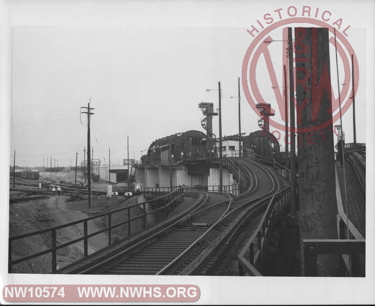 View of Pier End of car dumper on one of the Lambert's Point Coal Piers, with Class H13 Hopper #93000 exiting.