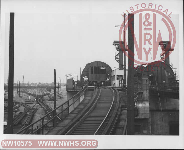 View of Pier End of car dumper on one of the Lambert's Point Coal Piers, with Class H13 Hopper #93000 exiting.