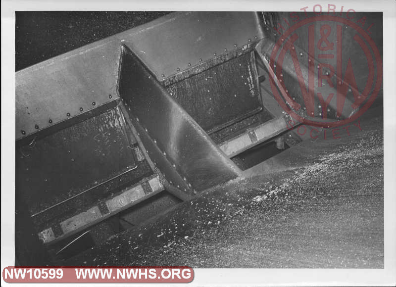 Interior view of outlet doors of empty coal hopper, possibly class H-13 Hopper 93000