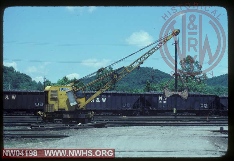 NW   16347 MofW Burro Crane w/ loaded Hopper Car NW 119140 in background