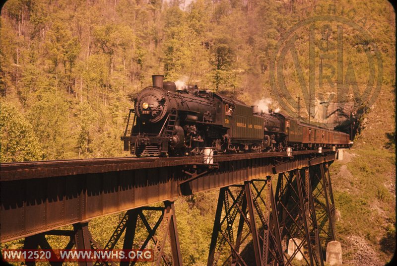 N&W Class E2A 578 and 563 on trestle, with excursion train?