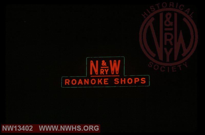 N&W Roanoke Shops neon sign at night