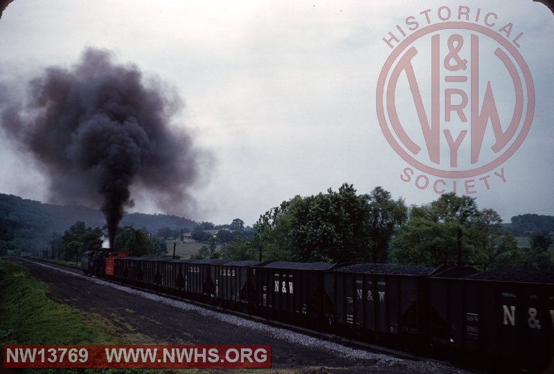 N&W steam pusher on coal train near Bonsack, VA