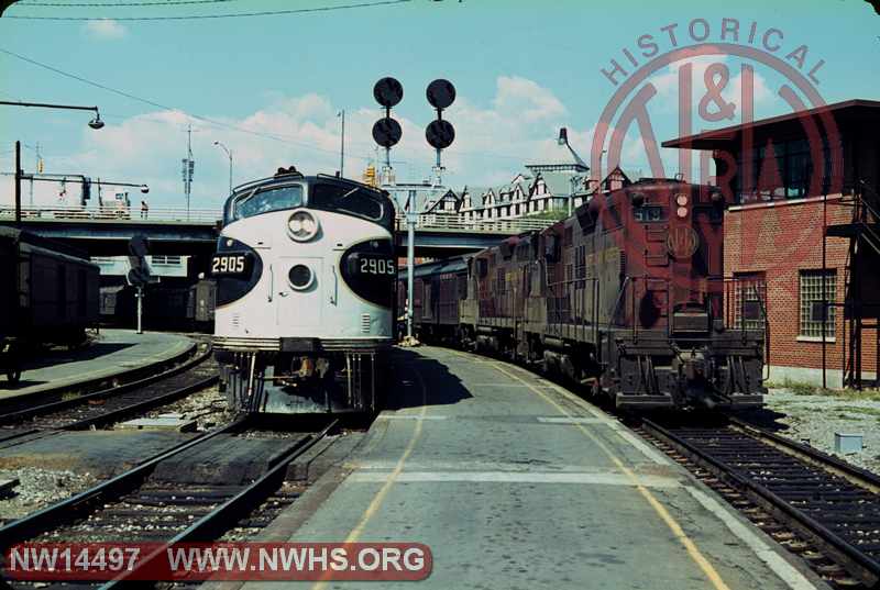 N&W GP9 519 with Southern E7 2905 at Roanoke (with Randolph tower)