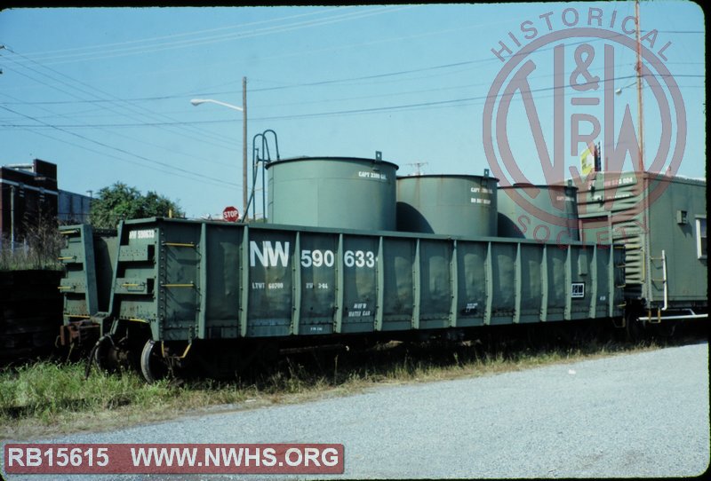 N&W Class G26 Gondola, W/ Water Tanks #590633 at Roanoke, VA