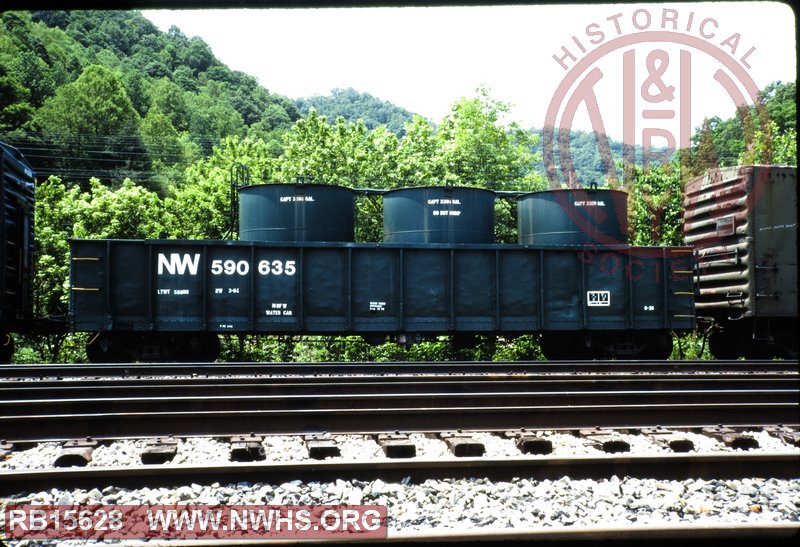 N&W Class G26 Gondola, W/ Water Tanks #590635 at Naugatuck, WV