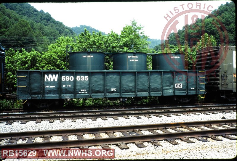 N&W Class G26 Gondola, W/ Water Tanks #590635 at Naugatuck, WV