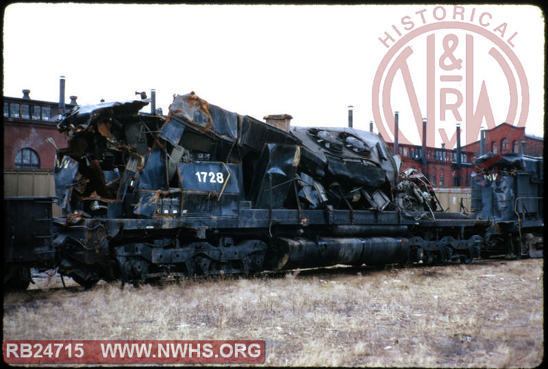 N&W EMD SD45 #1728 at Reading PA after wreck at Lee's Crossroads, PA on October 31, 1974