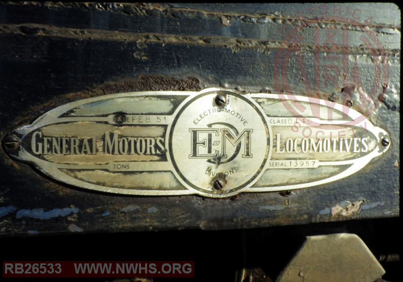 N&W EMD SW9 #2235 Builder Plate