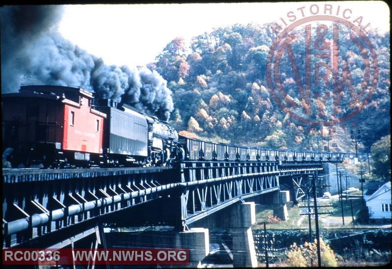 N&W Class Y pushing across Bluestone bridge