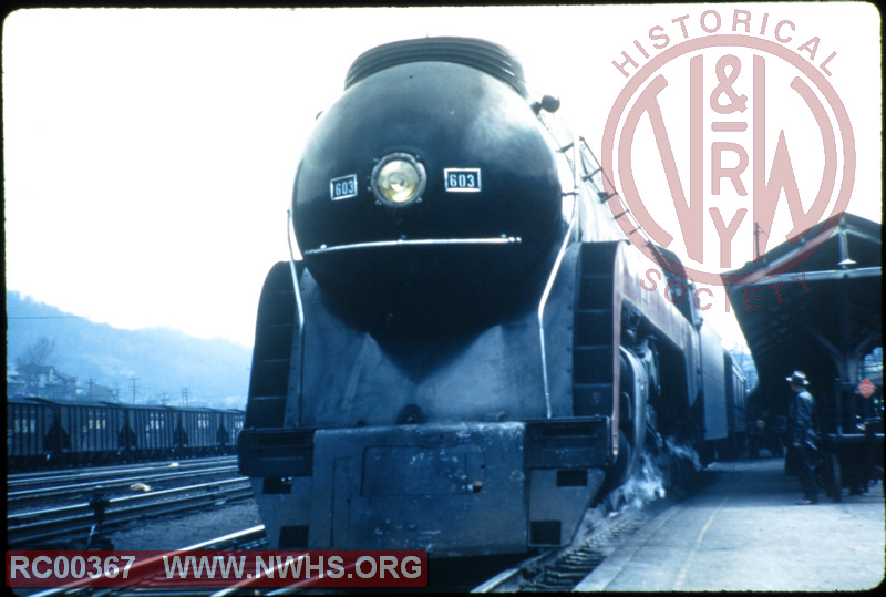 N&W Class J #603 making a station stop at Bluefield, WV