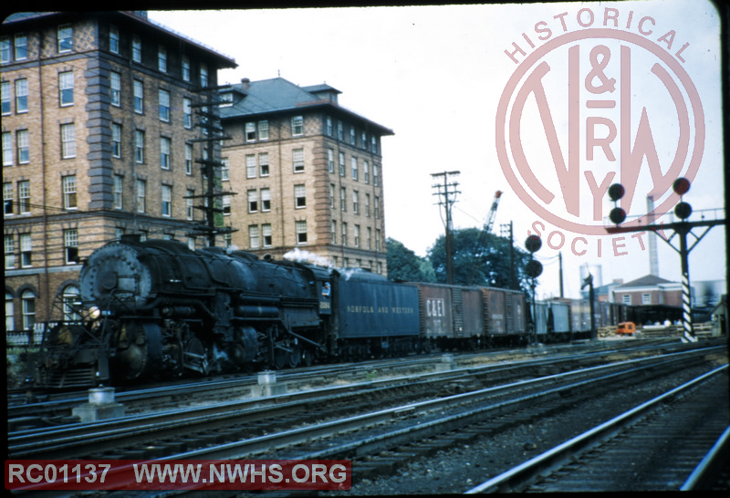 N&W Class Y4 #2084 sliding past the passenger station at Roanoke, VA